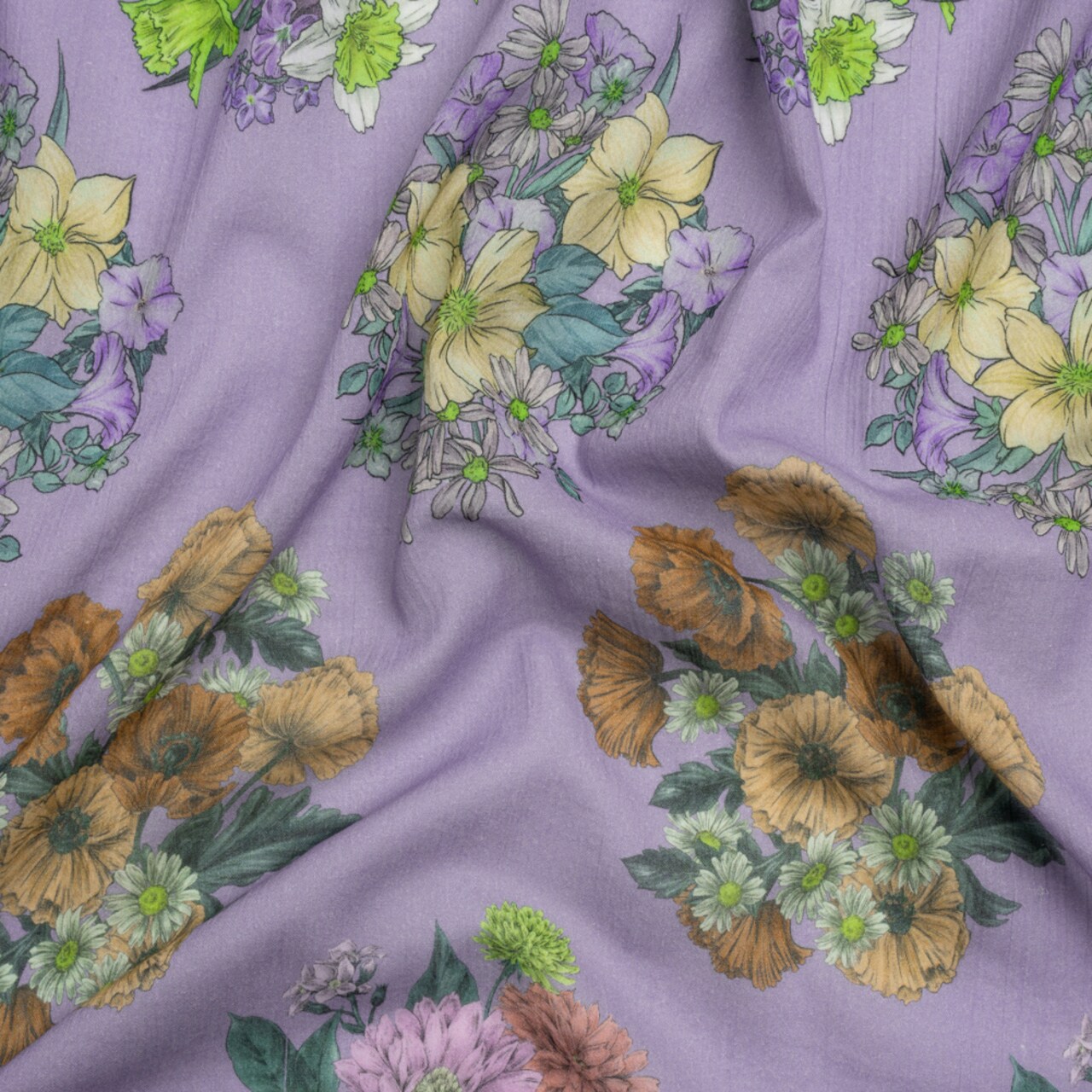 1 Yard Light Purple Crinkled Cotton Gauzy Woven Floral Fabric